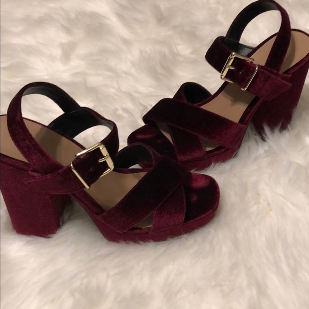 Deep red velvet heels